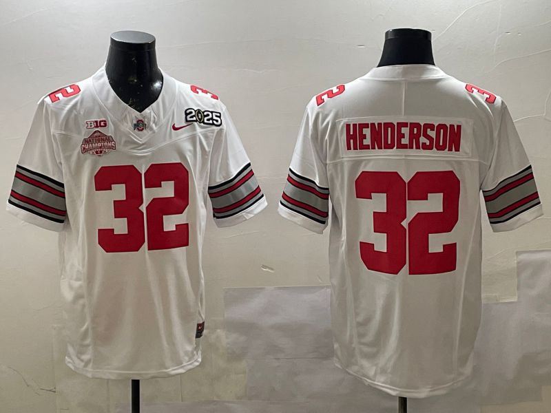Men Ohio State Buckeyes #32 Henderson White Three generations Nike 2025 NCAA Jersey